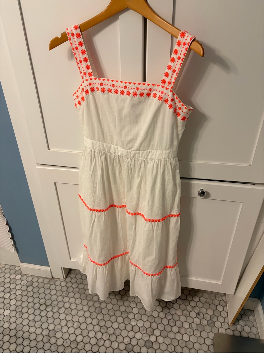 Boden White Sundress with Neon Coral Embroidery - Picture 1 of 6